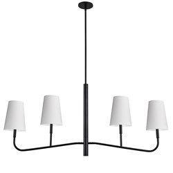 4 Light Incandescent Horizontal Chandelier Matte Black With White Shades 4 Light Incandescent Horizontal Chandelier Matte Black With White Shades